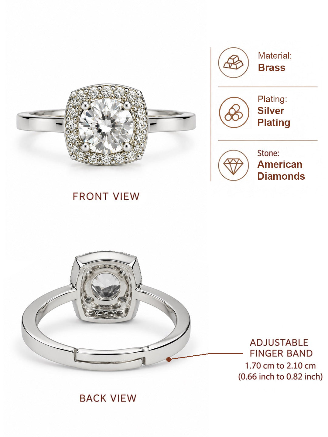 Clear Round Stone Cushion Halo Ring - Silver Plated, image6