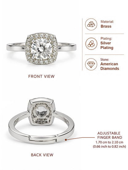 Clear Round Stone Cushion Halo Ring - Silver Plated, image6