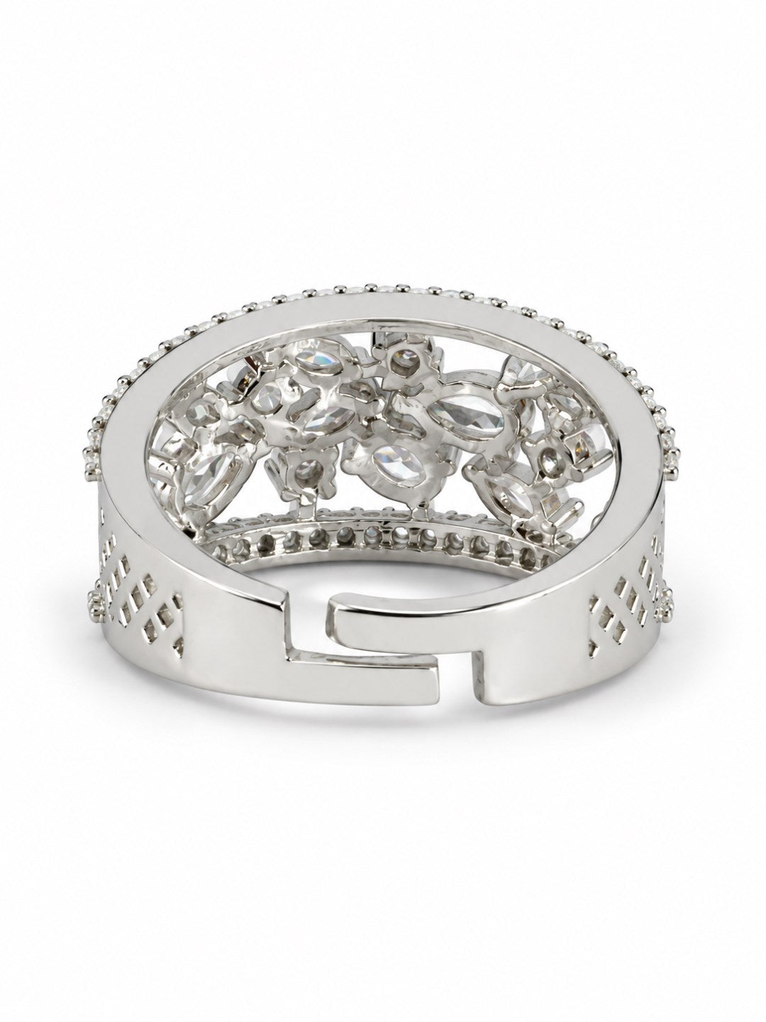 Clear Marquise Floral Band Ring - Silver Plated