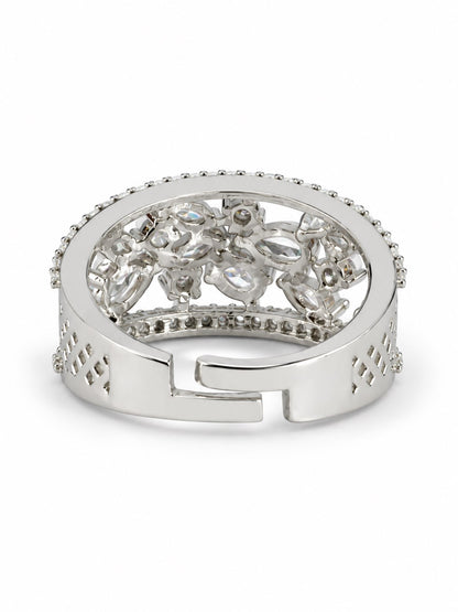 Clear Marquise Floral Band Ring - Silver Plated
