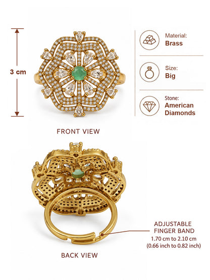 Mint Green Stone Scalloped Floral Halo Ring - Gold Plated, additional view 6