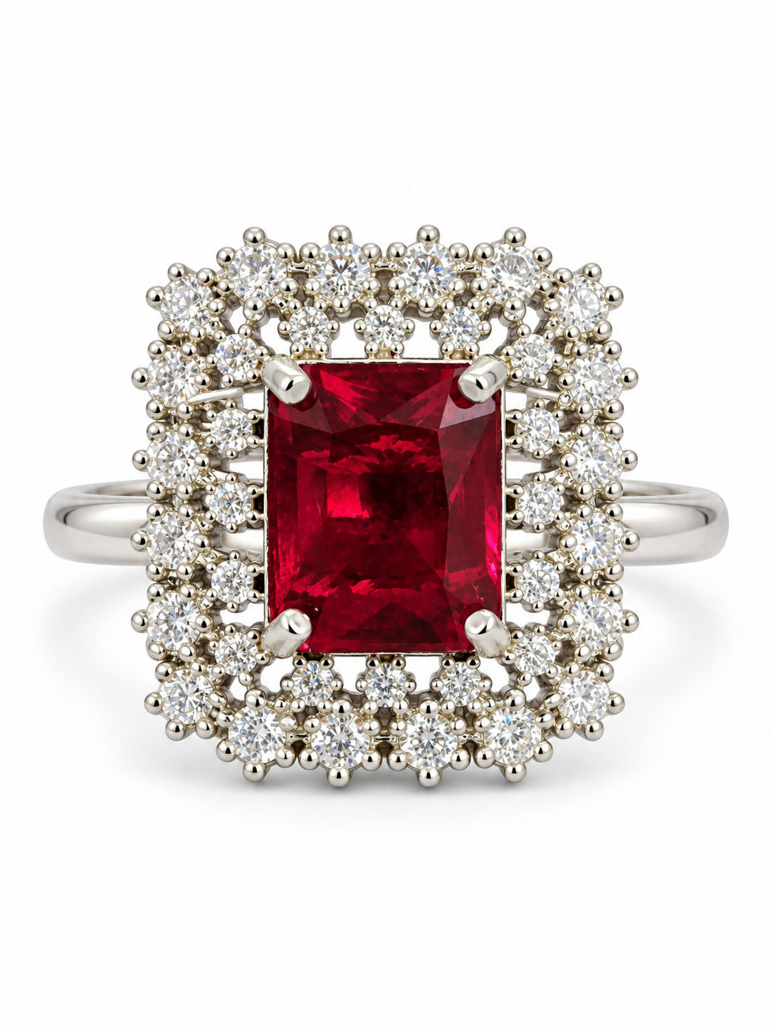 Silver Pink Stone AD Ring – Rectangle-Cut with Heavy Halo Design - product image 7