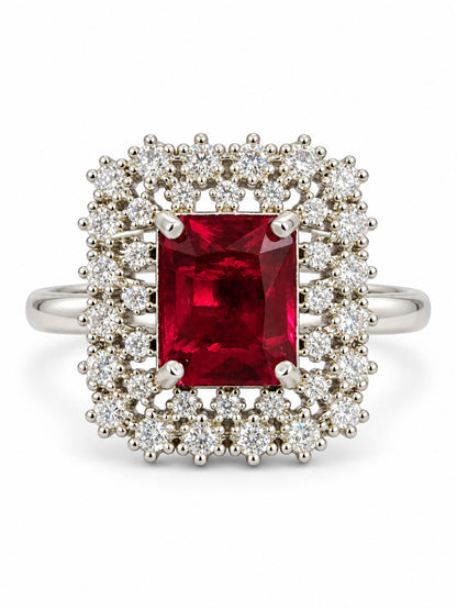 Silver Pink Stone AD Ring – Rectangle-Cut with Heavy Halo Design - product image 7