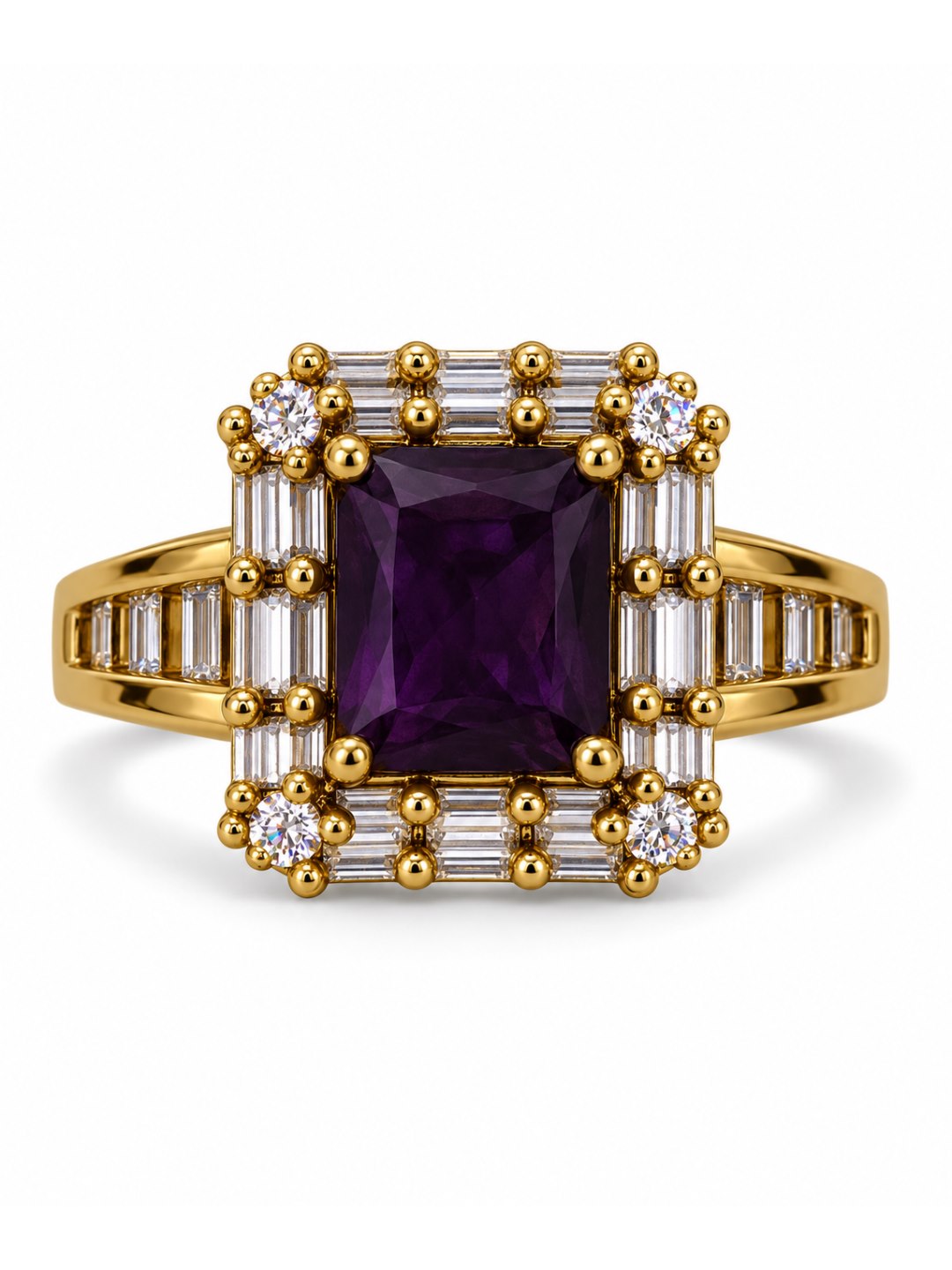Purple Center Stone Baguette Halo Ring - Gold Plated product image