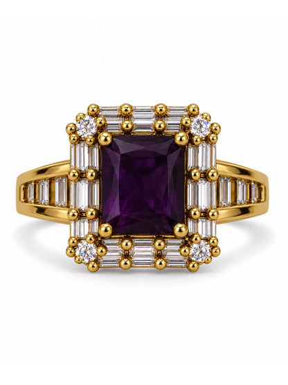 Purple Center Stone Baguette Halo Ring - Gold Plated product image