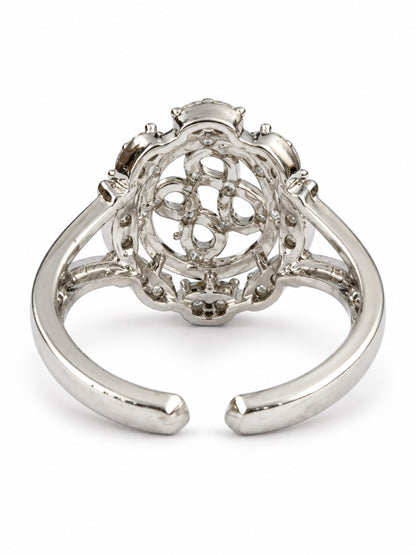 Clear Oval Halo Scroll Ring - Silver Plated