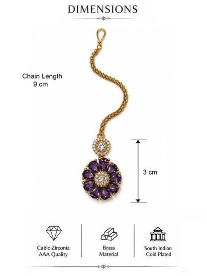 Purple Teardrop Floral Maang Tikka - Gold Plated, additional view 5