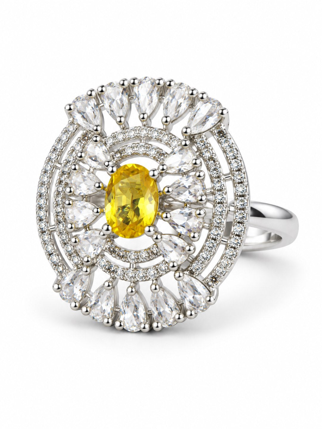 Yellow Oval Center Halo Ring - Silver Plated - alternate view