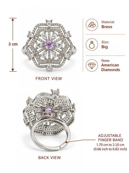 Lavender Round Center Geometric Flower Ring - Silver Plated - alternate view