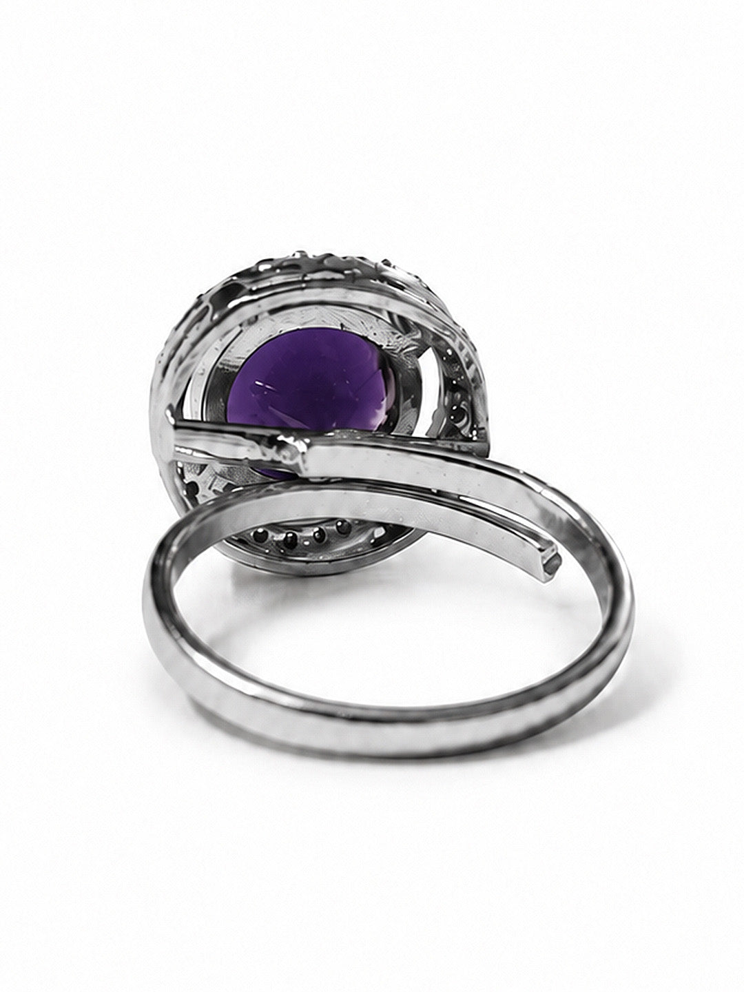 Purple Round Solitaire Halo Ring - Silver Plated