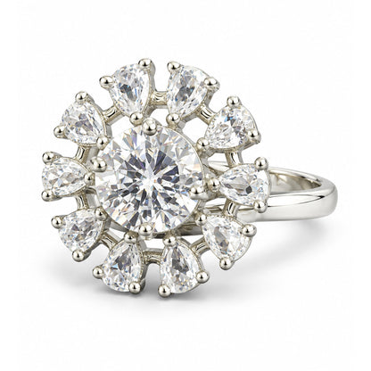 Silver Plated Floral AD Adjustable Ring For Women - white-background product image
