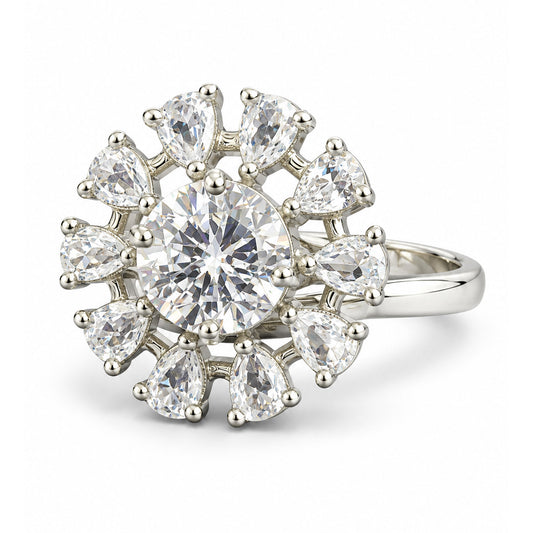 Silver Plated Floral AD Adjustable Ring For Women - white-background product image