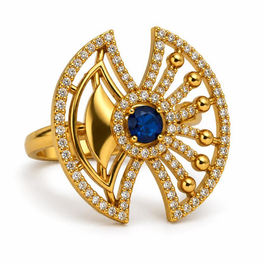 Blue Stone Openwork Fan Ring - Gold Plated, product view