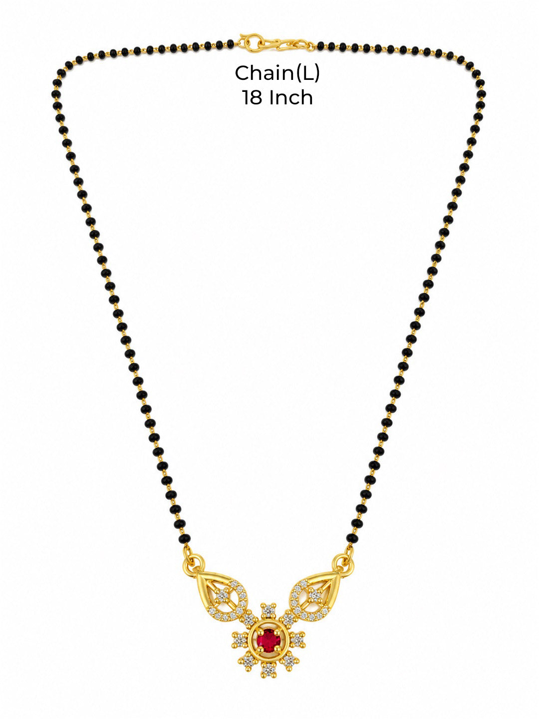 Red flower and open leaf gold-plated mangalsutra