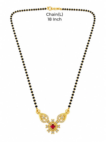 Red flower and open leaf gold-plated mangalsutra