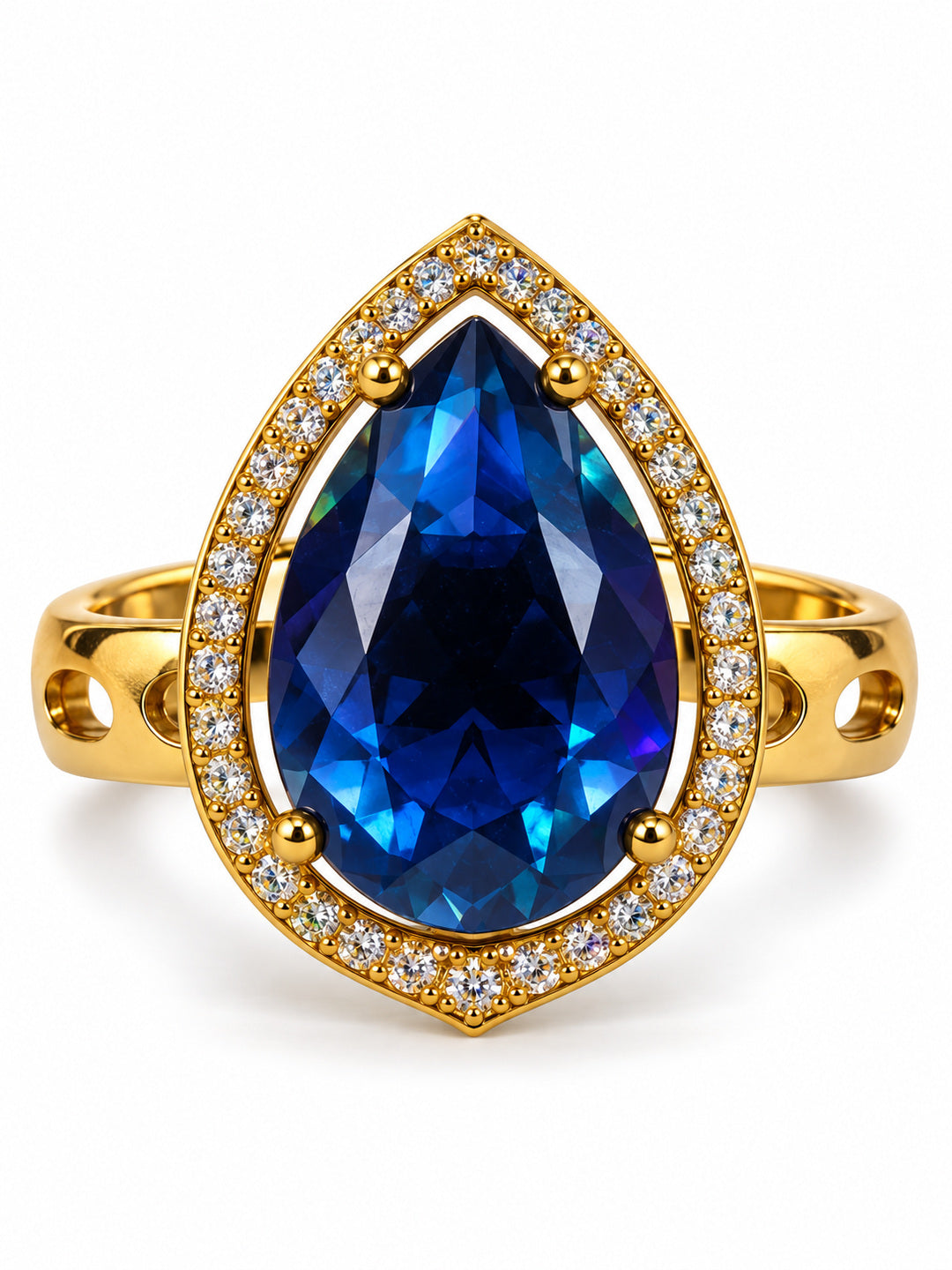 Blue Teardrop Stone Halo Ring - Gold Plated, additional view 1