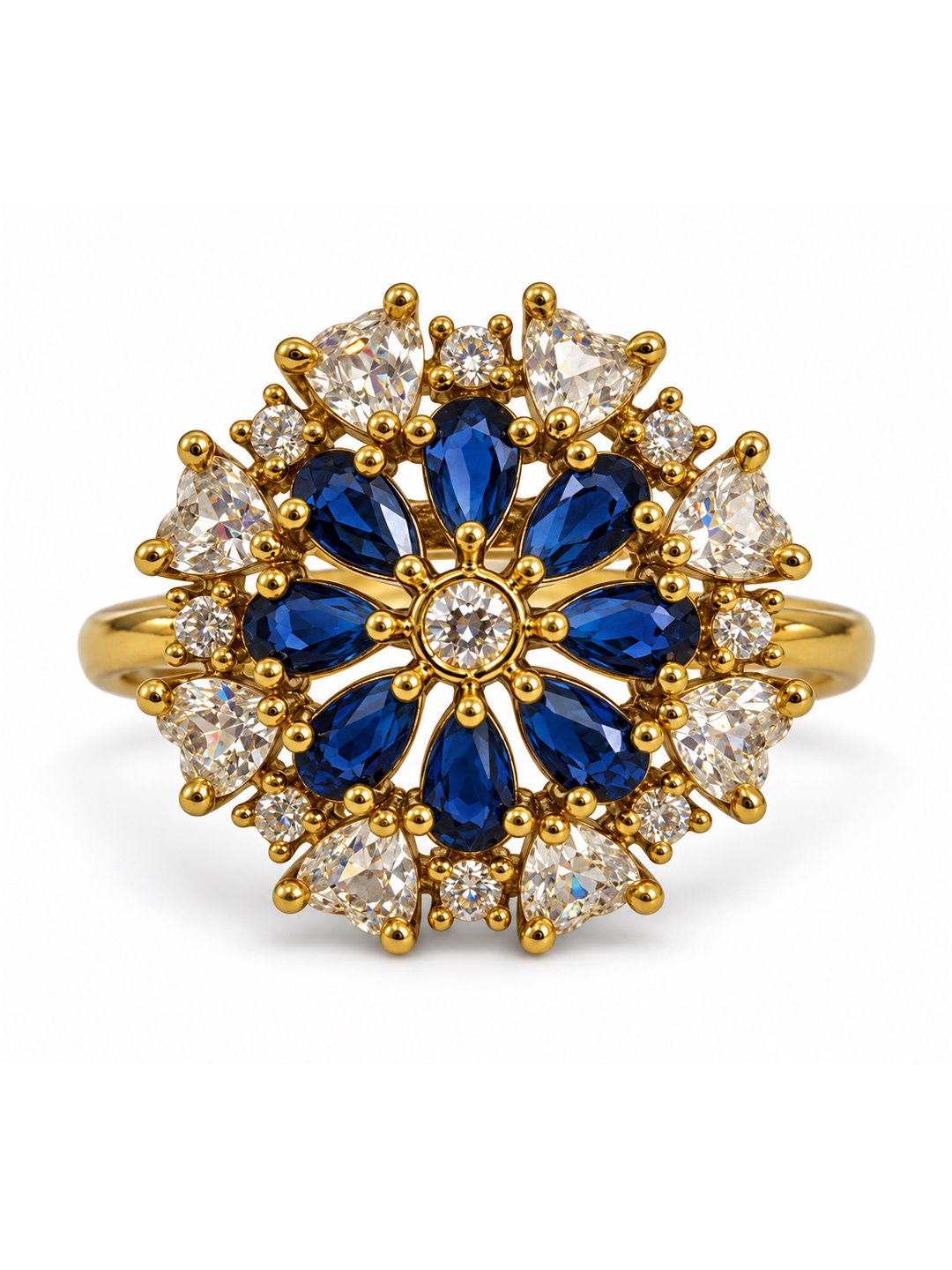 Blue Stone Teardrop Floral Cluster Ring - Gold Plated, additional view 4