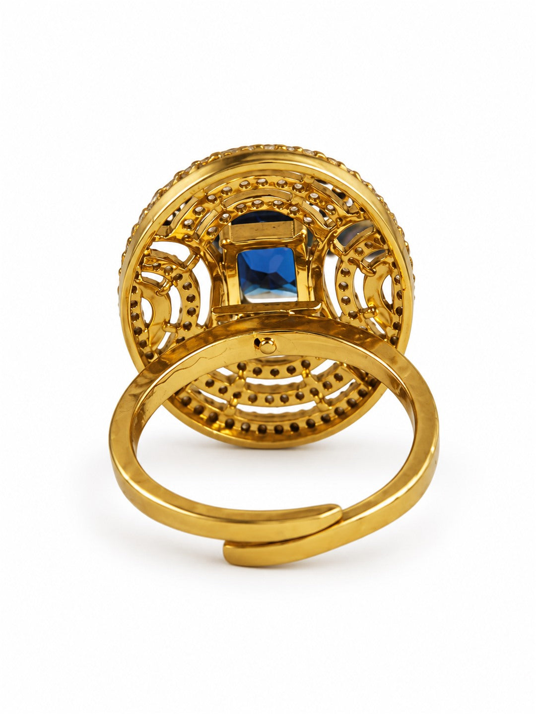 Blue Stone Rectangular Stone Oval Halo Ring - Gold Plated, additional view 5