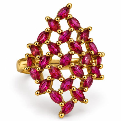 Red Stone Marquise Lattice Ring - Gold Plated, product view