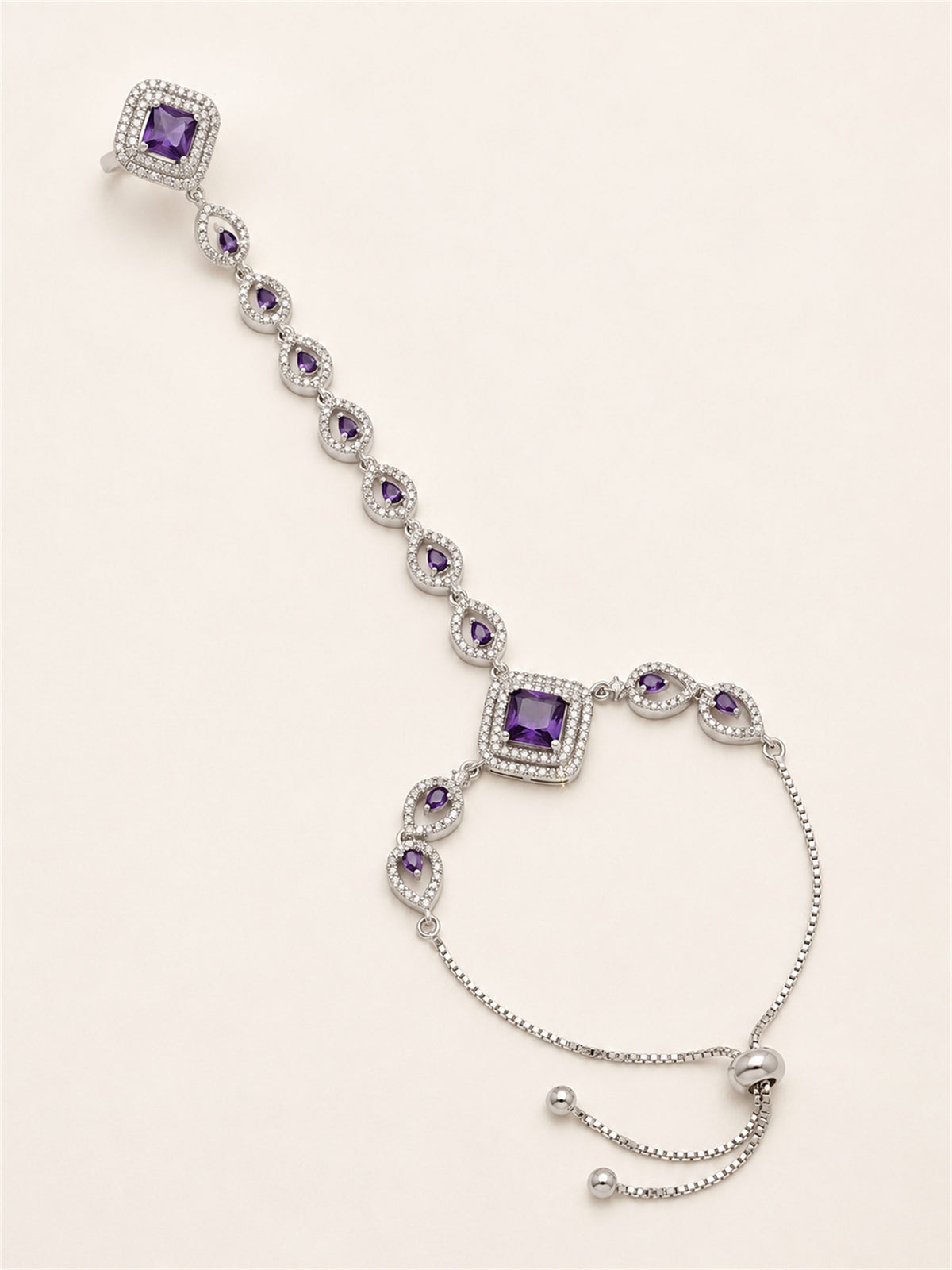 Purple silver-plated square halo and teardrop hathphool