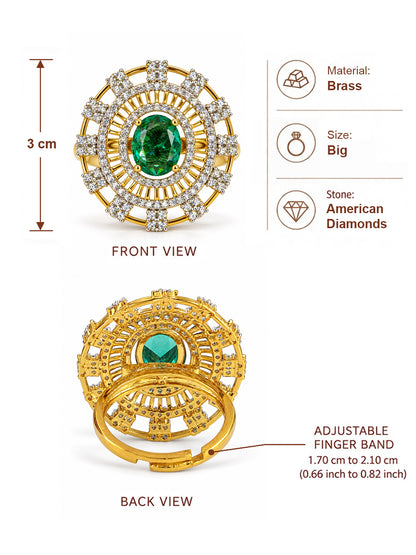 Sea Green Center Stone Baguette Halo Ring - Gold Plated