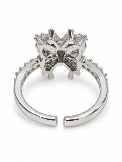 Clear Butterfly Ring - Silver Plated