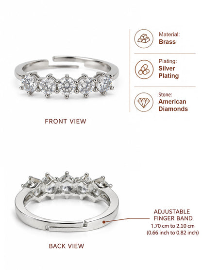 Clear Five Stone Band Ring - Silver Plated, image6