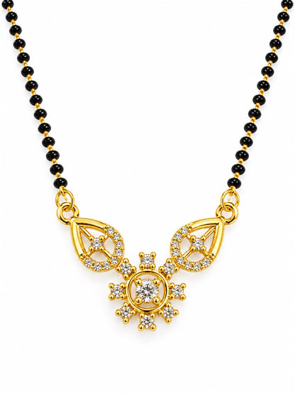 White flower and open leaf gold-plated mangalsutra