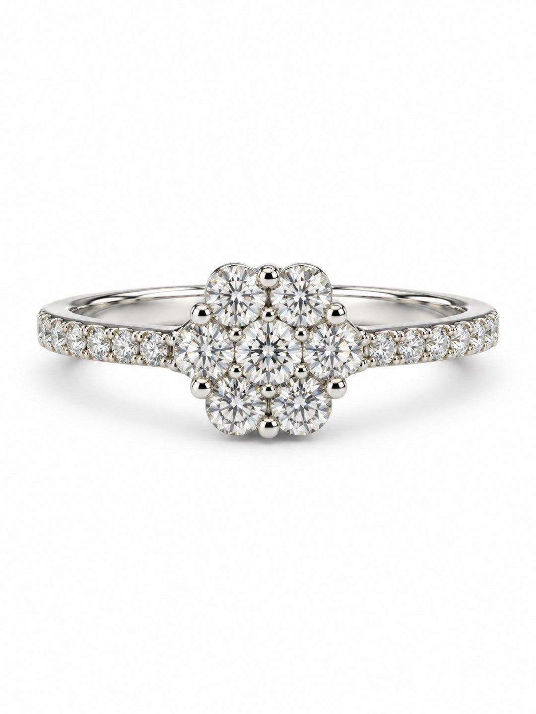 Clear Stone Floral Cluster Ring - Silver Plated, image2
