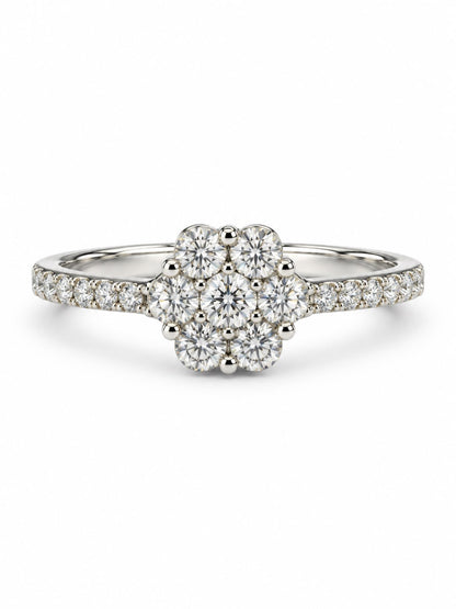 Clear Stone Floral Cluster Ring - Silver Plated, image2