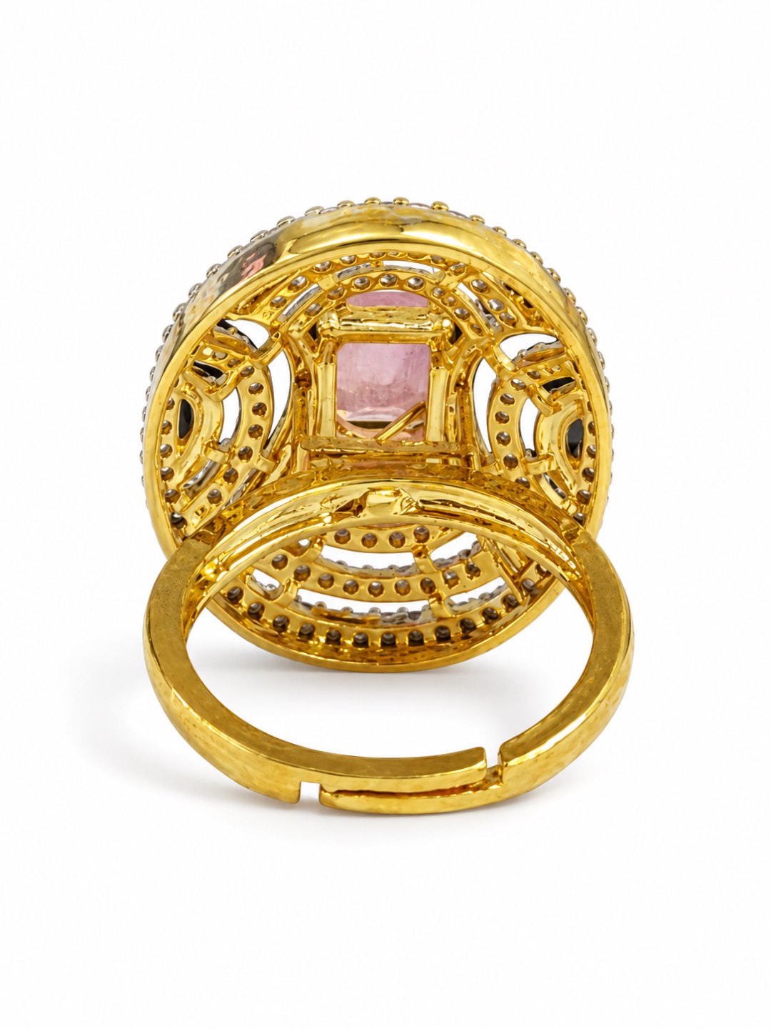 Pink Center Stone Oval Geometric Halo Ring - Gold Plated