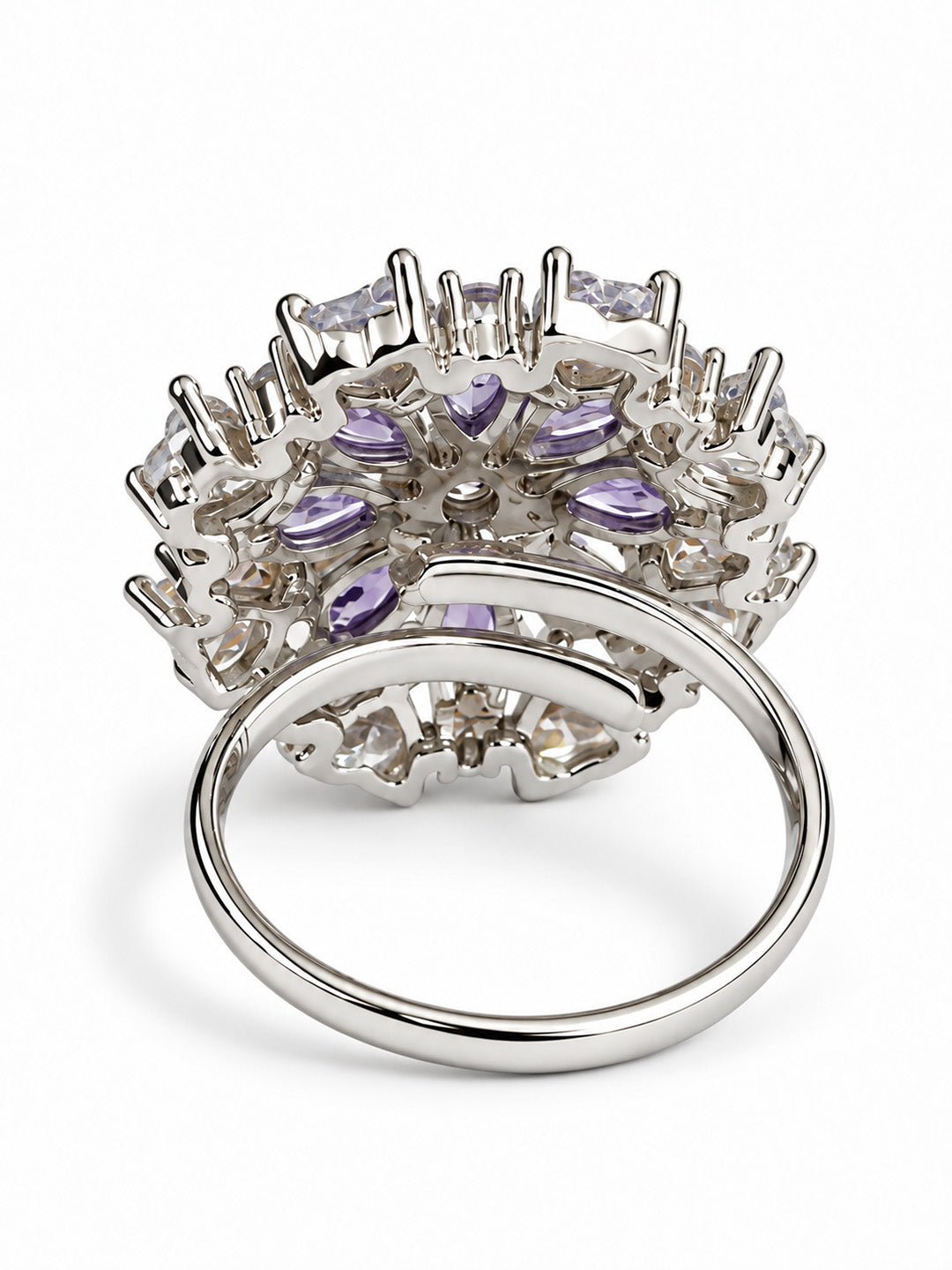 Purple Petal Halo Flower Ring - Silver Plated - alternate view