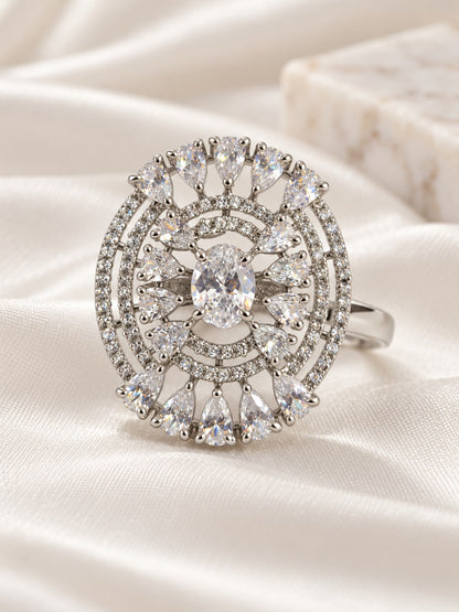 Clear Oval Center Halo Ring - Silver Plated - alternate view
