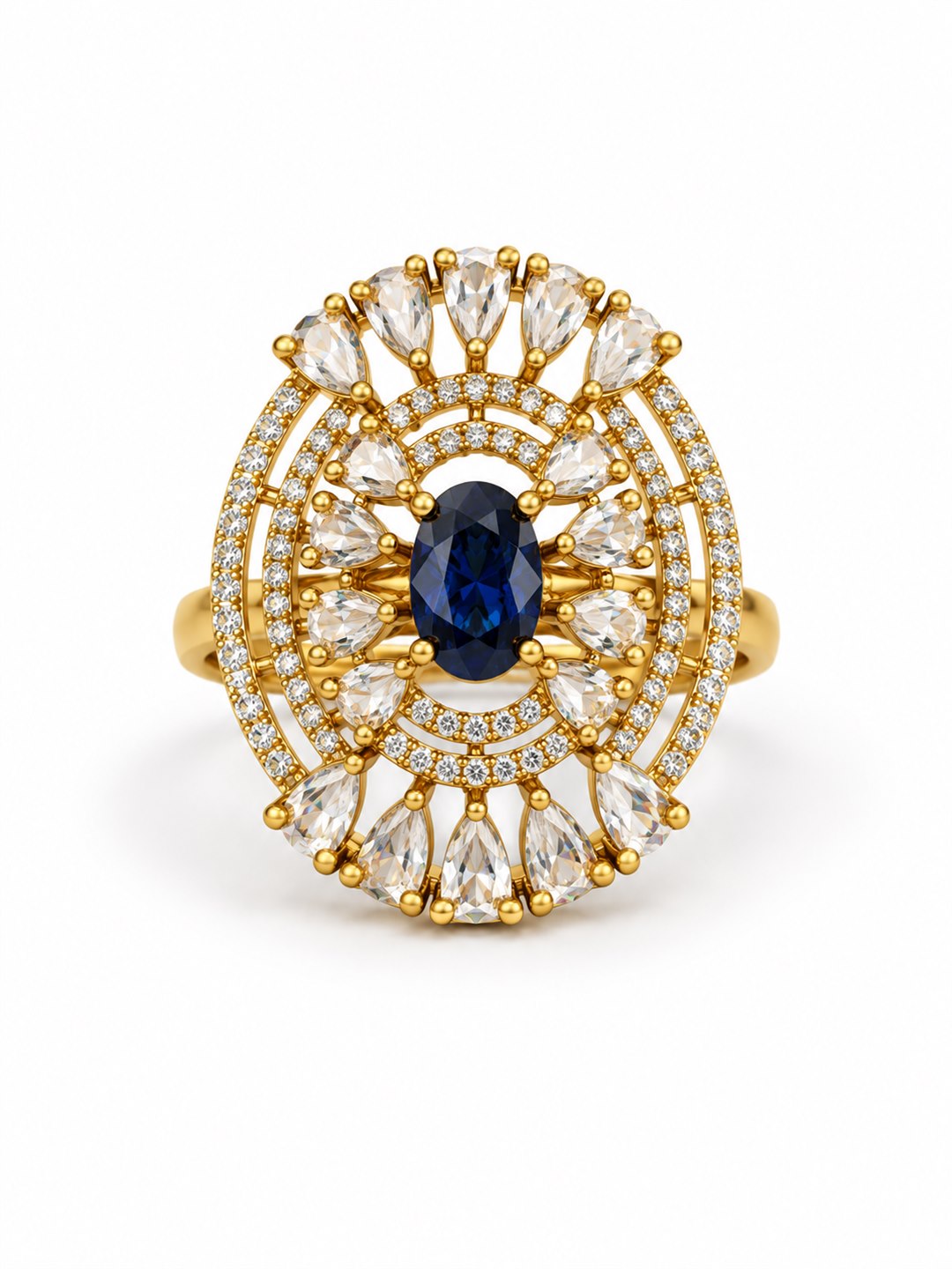 Blue Stone Oval Teardrop Halo Ring - Gold Plated, additional view 4