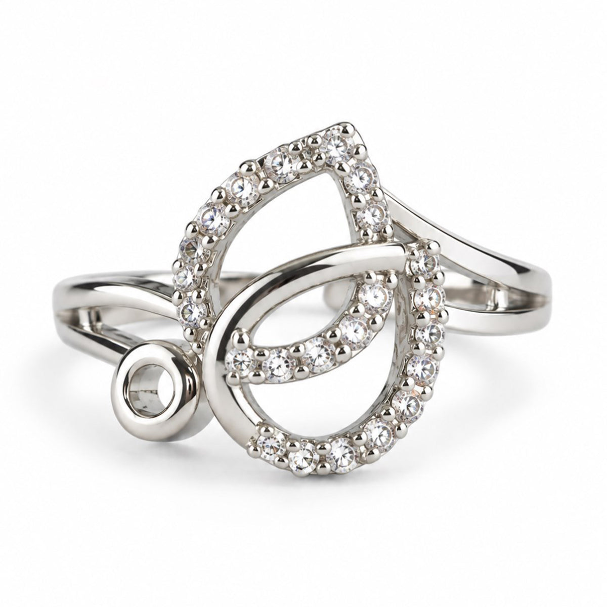 Clear Twin Teardrop Swirl Ring - Silver Plated