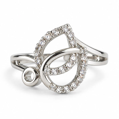 Clear Twin Teardrop Swirl Ring - Silver Plated