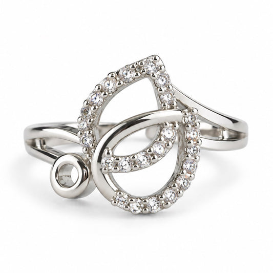 Clear Twin Teardrop Swirl Ring - Silver Plated