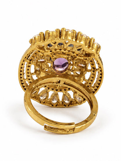 Purple Stone Oval Teardrop Halo Ring - Gold Plated, additional view 5