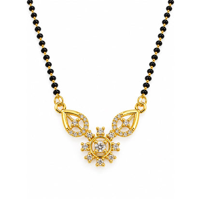 White flower and open leaf gold-plated mangalsutra