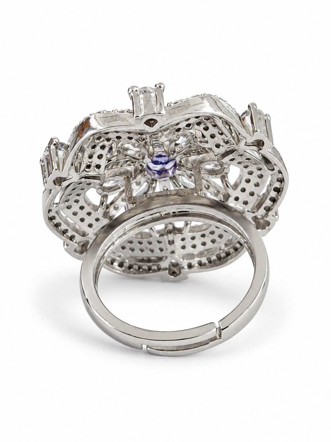 Purple Round Center Geometric Flower Ring - Silver Plated - alternate view