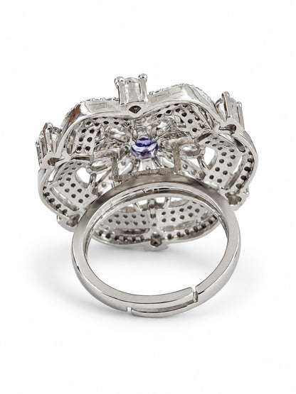 Purple Round Center Geometric Flower Ring - Silver Plated - alternate view