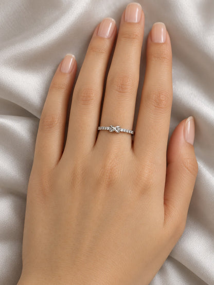 Clear Stone Infinity Knot Ring - Silver Plated, model close-up
