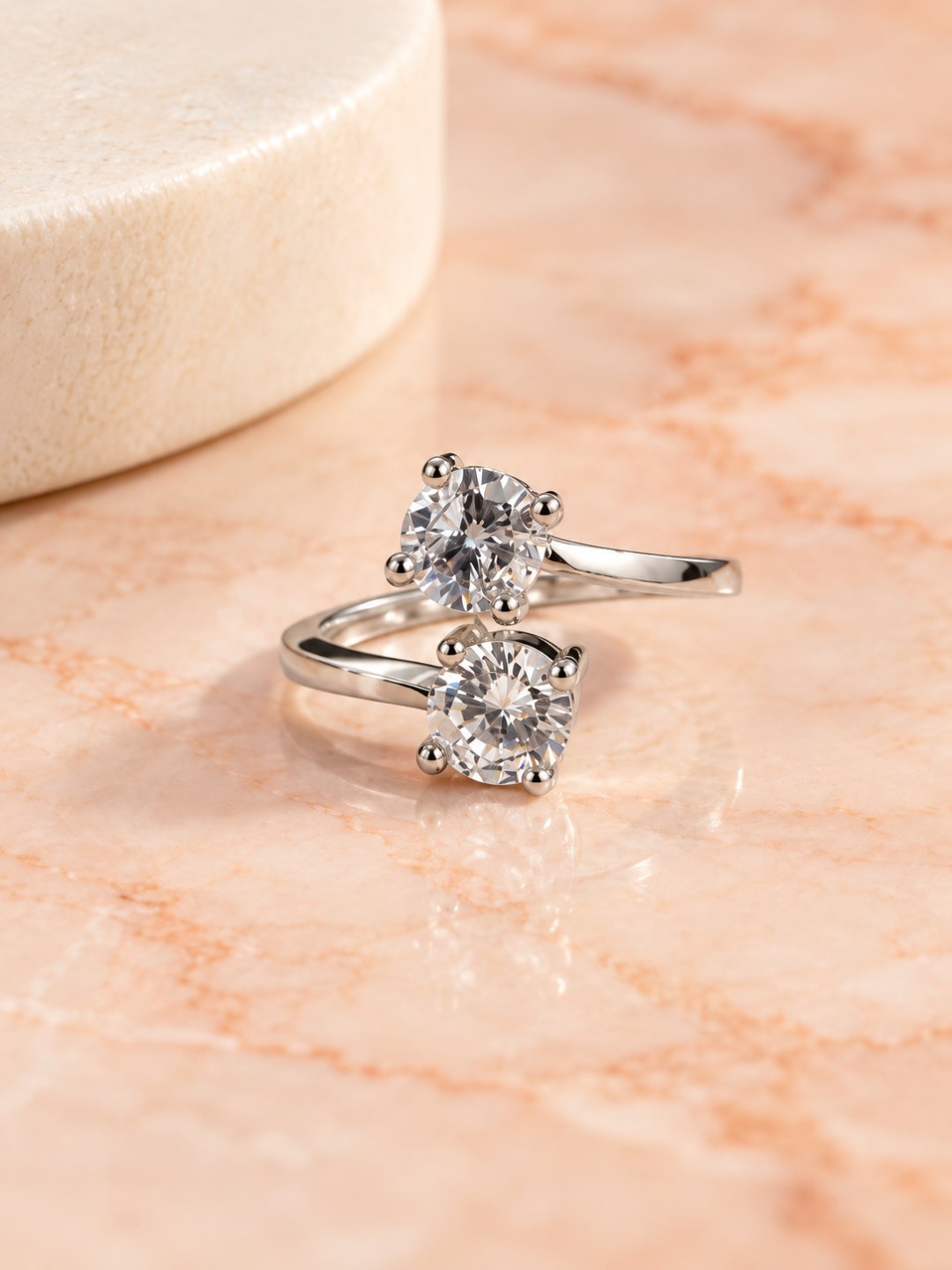 Clear Twin Stone Open Ring - Silver Plated, image4