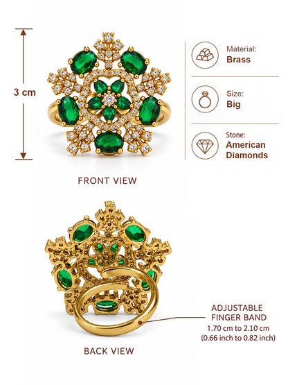 Green Stone Floral Cross Cluster Ring - Gold Plated, additional view 6