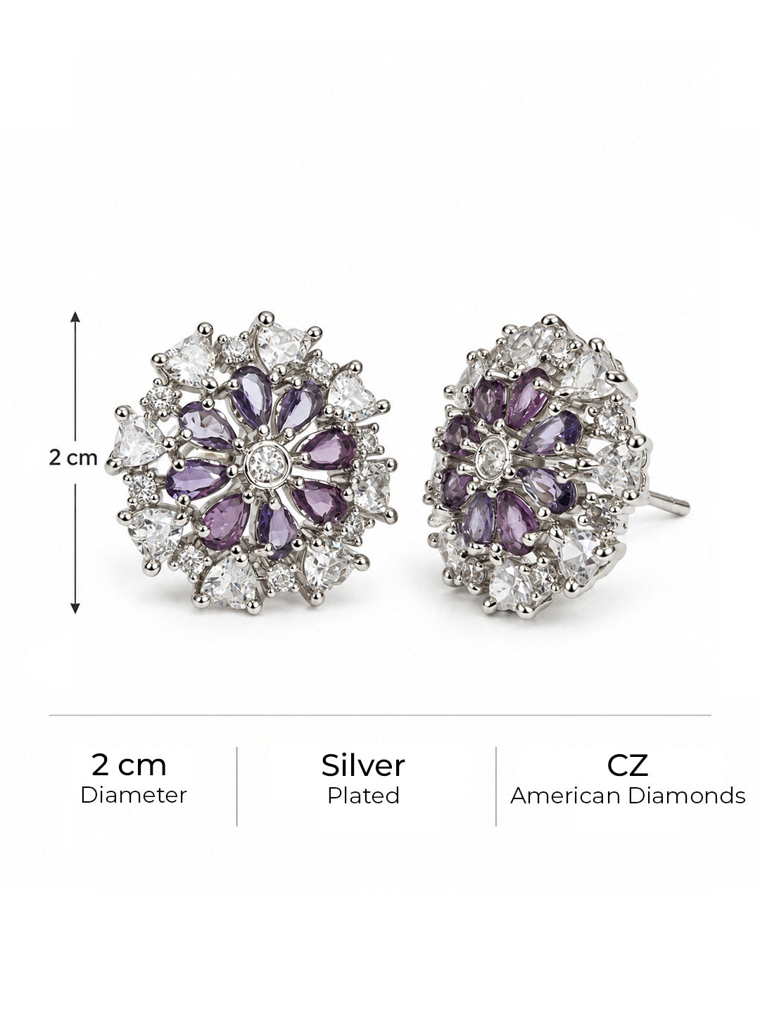 Purple Marquise Stone Floral Stud Earrings in silver plating
