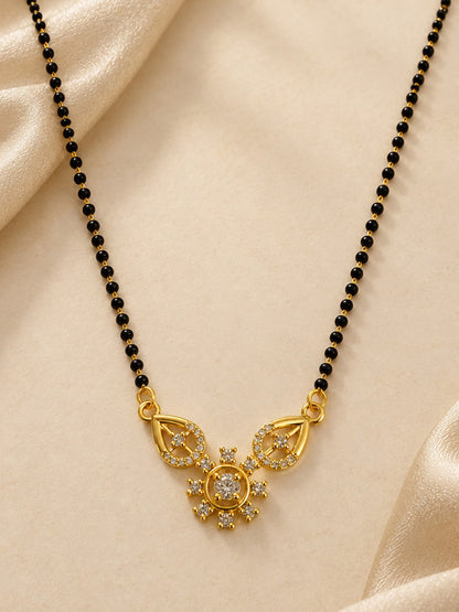 White flower and open leaf gold-plated mangalsutra