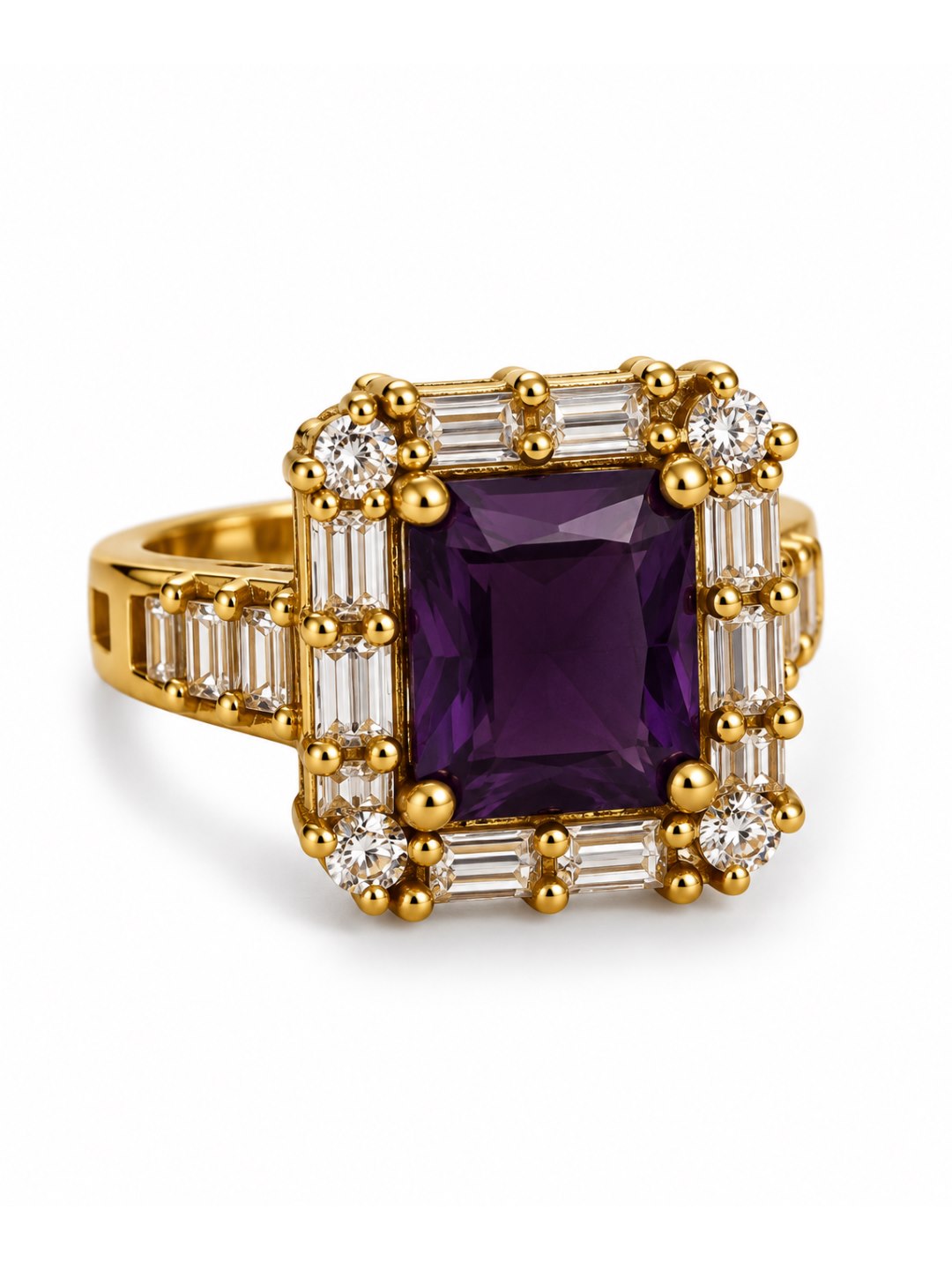 Purple Center Stone Baguette Halo Ring - Gold Plated product image