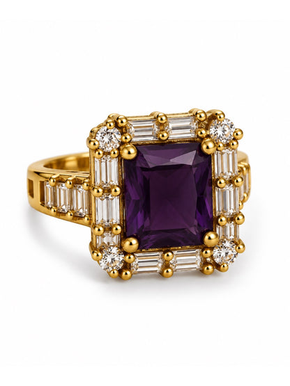Purple Center Stone Baguette Halo Ring - Gold Plated product image