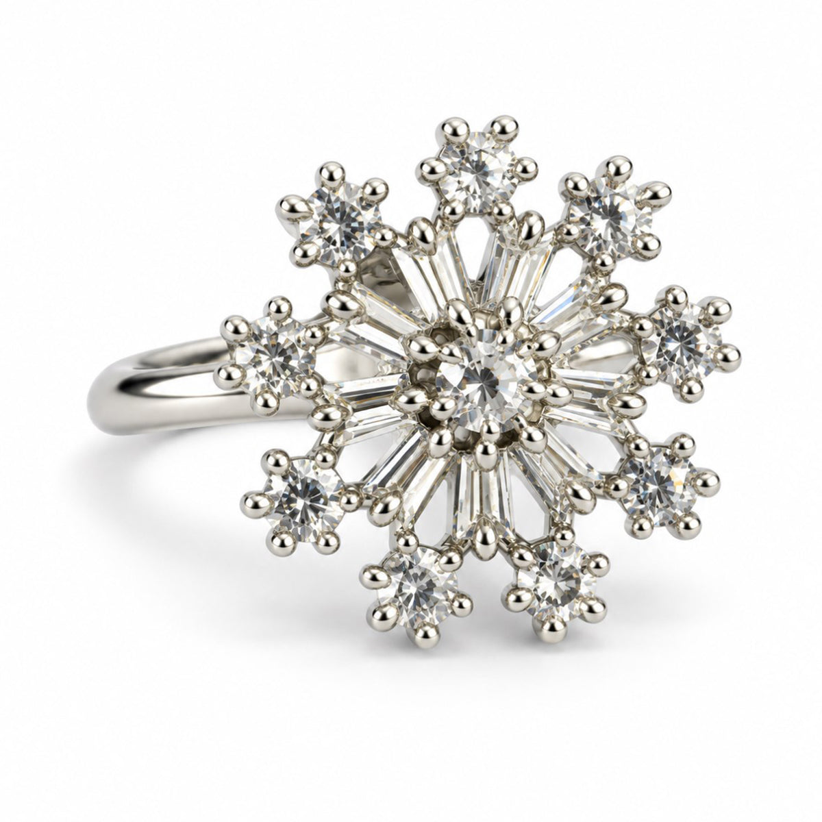 Clear Floral Starburst Ring - Silver Plated