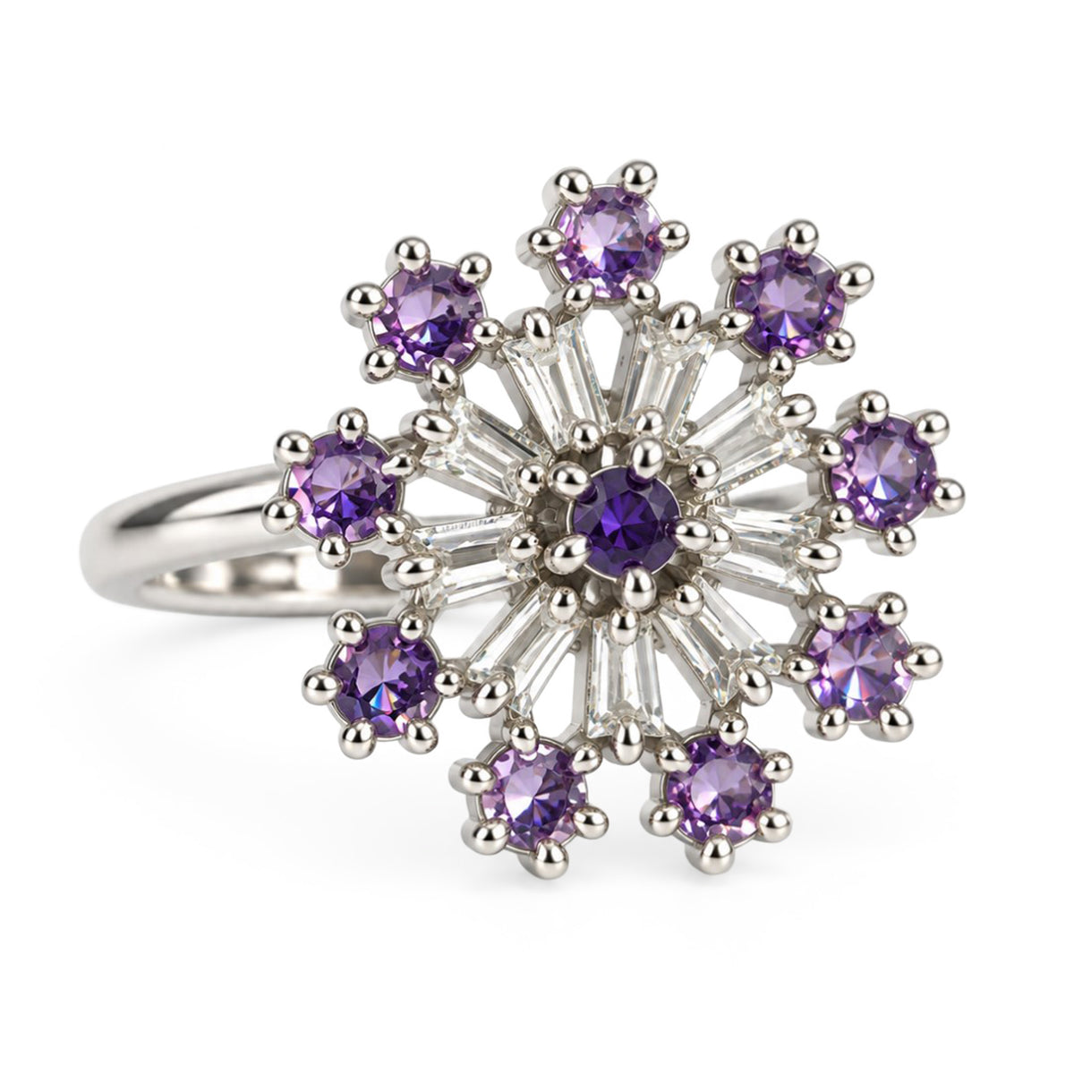 Lavender Floral Starburst Ring - Silver Plated